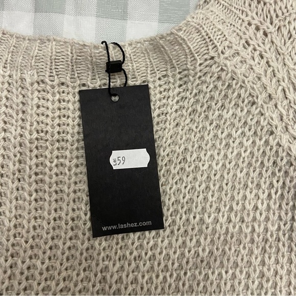 NWT Lashez Knit Crop Sweater Beaded Pearls | Women’s Cream Beige Ecru White NEW - Picture 4 of 12